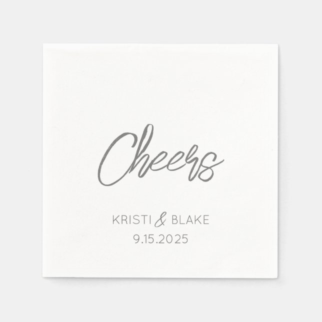 CHEERS Wedding DATE Couple NAMES Modern Minimalist Napkin (Front)