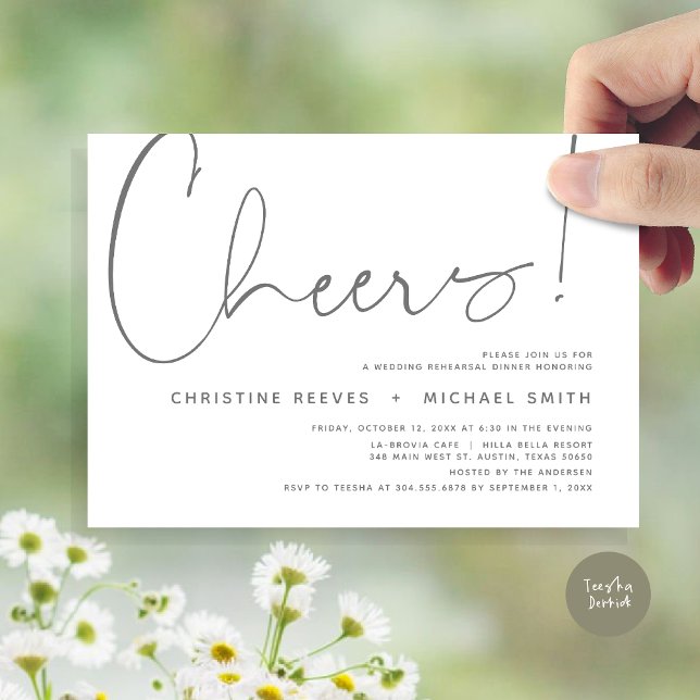 Cheers, Wedding Rehearsal Dinner Invitation (Cheers, Wedding Rehearsal Dinner Invitation Card, PDF, Modern Minimalist, in Dark Grey)