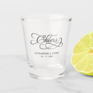 Cheers Wedding Toast Couple Names Date Black Shot Glass