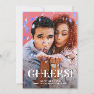 Cheers Whimsical Typography and Photo New Years Holiday Card