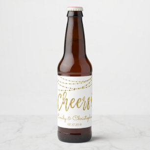 Cheers White and Gold Foil String Lights Beer Bottle Label