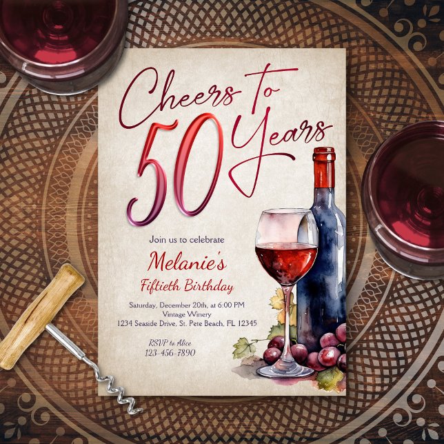 Cheers Wine 50th Birthday Invitation (Creator Uploaded)