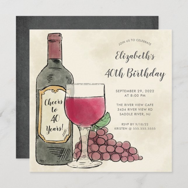 Cheers Wine Birthday Party invitation (Front/Back)
