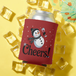 Cheers Wine Christmas Snowman Xmas Drinking Winter Can Cooler