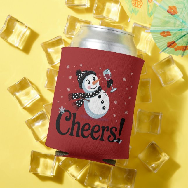 Cheers Wine Christmas Snowman Xmas Drinking Winter Can Cooler (In Situ Summer)