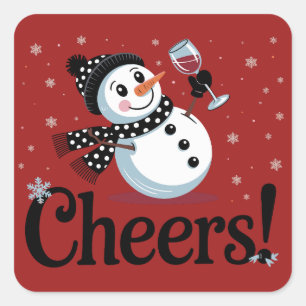 Cheers Wine Christmas Snowman Xmas Drinking Winter Square Sticker