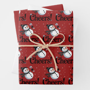 Cheers Wine Christmas Snowman Xmas Drinking Winter Wrapping Paper Sheet