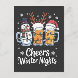 Cheers Winter Nights Beers Snowman Beer Lovers Holiday Postcard