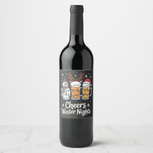 Cheers Winter Nights Beers Snowman Beer Lovers Wine Label