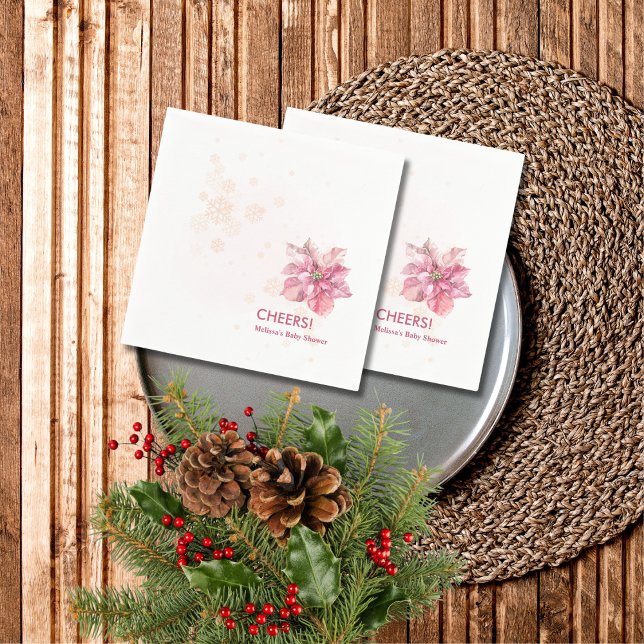 Cheers Winter Pink snowflake poinsettia Napkin (Creator Uploaded)