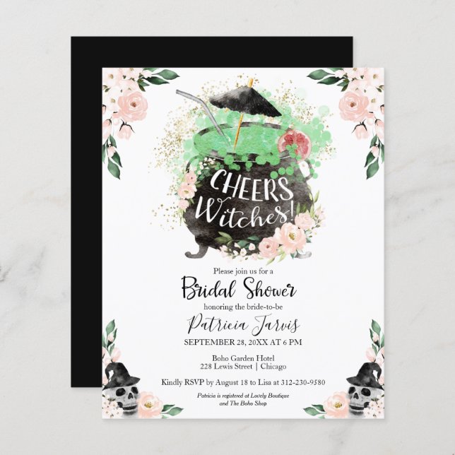 Cheers Witches Bridal Shower Budget Invitations (Front/Back)