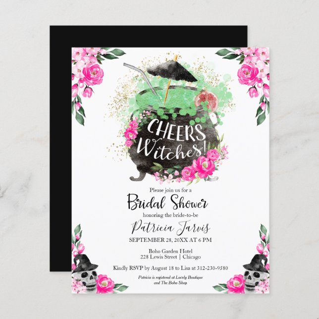 Cheers Witches Bridal Shower Budget Invitations (Front/Back)