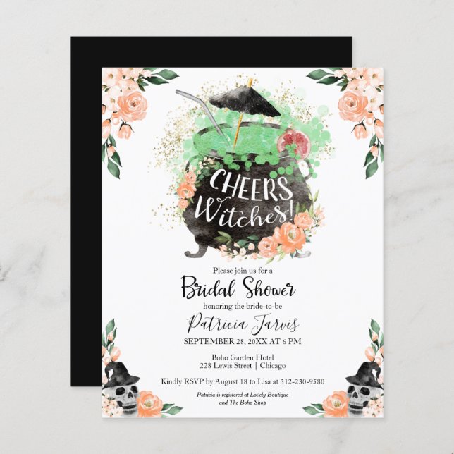 Cheers Witches Bridal Shower Budget Invitations (Front/Back)