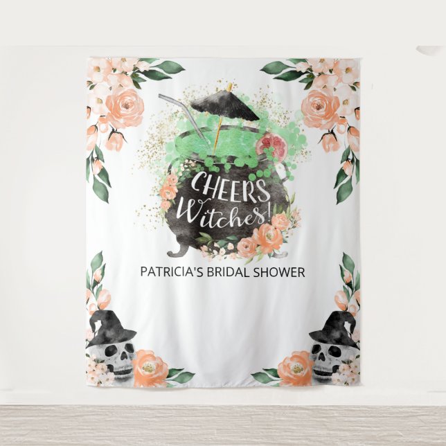 Cheers Witches Halloween Bridal Shower Backdrop Tapestry (Front)