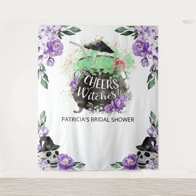 Cheers Witches Halloween Bridal Shower Backdrop Tapestry (Front)