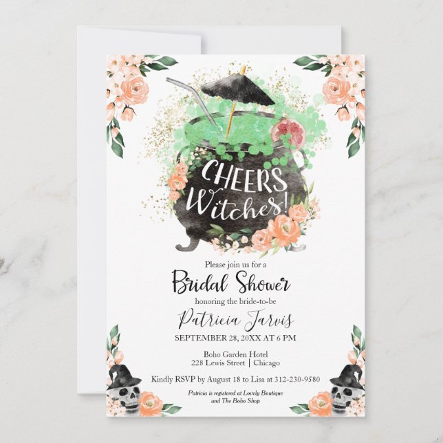 Cheers Witches Halloween Bridal Shower Invitation (Front)