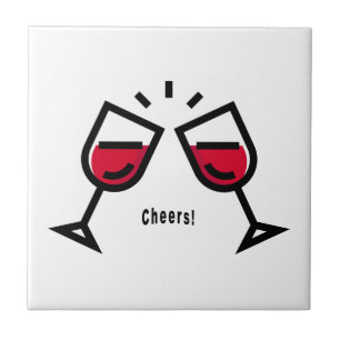 Cheers With Cute Red Wine Glasses Design Tile