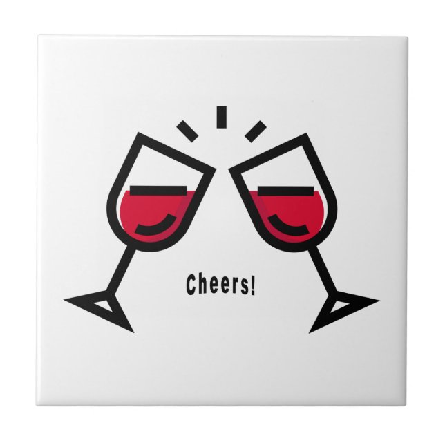 Cheers With Cute Red Wine Glasses Design Tile (Front)