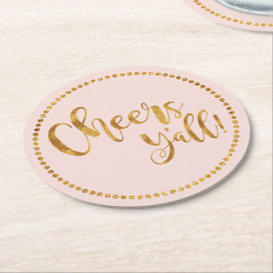Cheers Yall   Blush Pink   Beer & Cocktail Party Round Paper Coaster