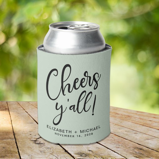 Cheers Y'All Sage Green Wedding Can Cooler (Creator Uploaded)