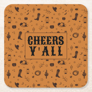 cheers y'all western pattern square paper coaster