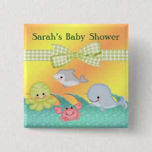 Cheery Baby Sea Creatures Baby Shower 2 Inch Square Button