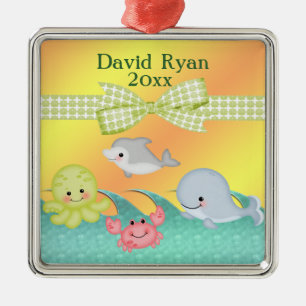 Cheery Baby Sea Creatures Baby Shower Metal Ornament