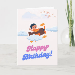 Cheery birthday card with little pilot & plane