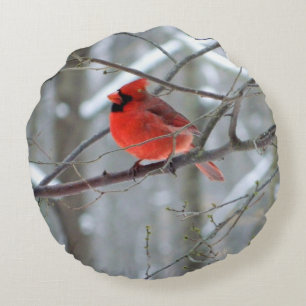 Cheery Cardinal Round Pillow