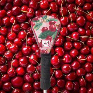 Cheery Cherry Retro Pink Monogrammed  Golf Head Cover