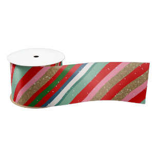 Cheery Christmas Wishes Stripes  Satin Ribbon