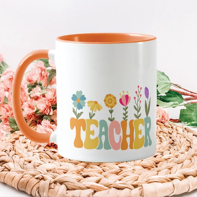 Cheery Flowers Retro Teacher Mug (Creator Uploaded)