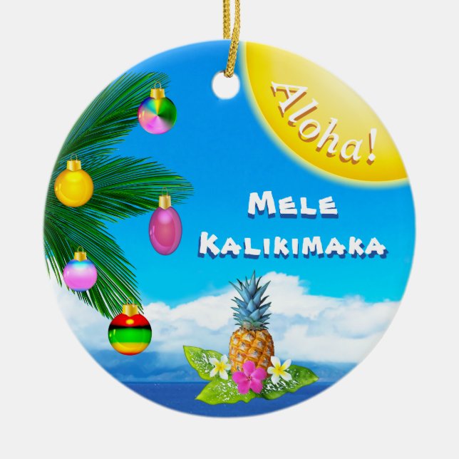 Cheery Mele Kalikimaka Ornaments, 2 Sided Ceramic Ornament (Front)