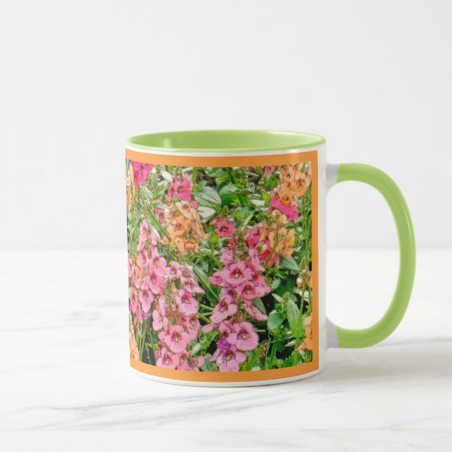 CHEERY PEACH, PINK AND GREEN FLOWER GARDEN MUG (Right)