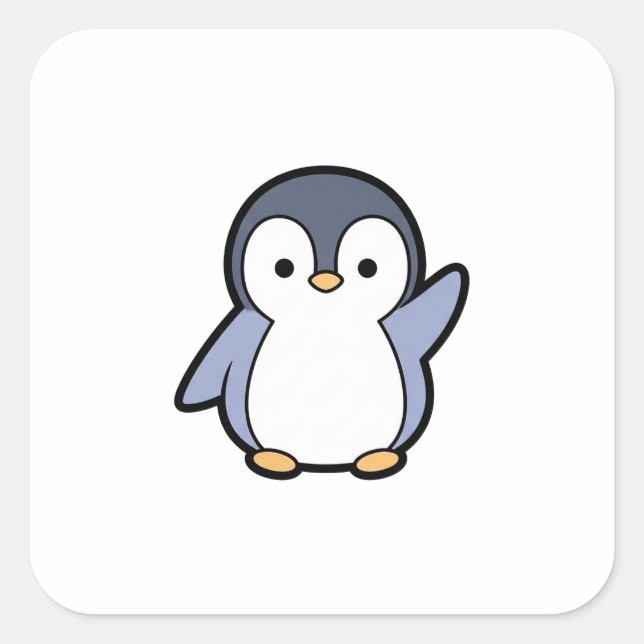 Cheery Penguin – Cute Kawaii Illustration Square Sticker (Front)