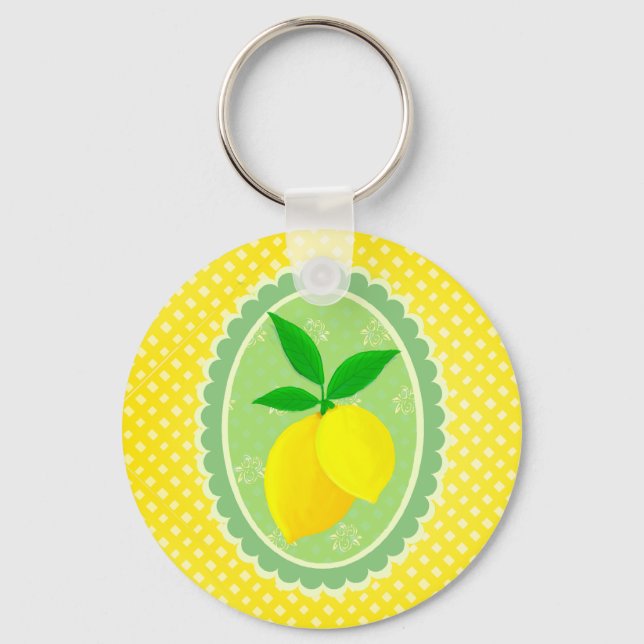 Cheery Personalized Sunny Yellow Lemon Keychain (Front)