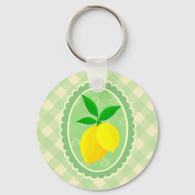 Cheery Personalized Sunny Yellow Lemon Keychain (Front)