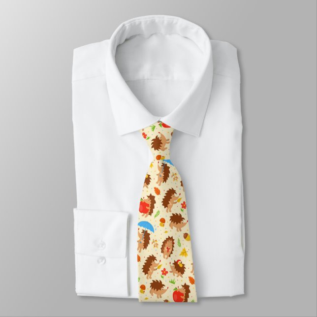 Cheery Pygmy Hedgehog Mushroom Acorn Nature Lover Tie (Tied)