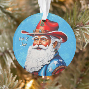 Cheery Santa Claus in a Western Hat Christmas Ornament