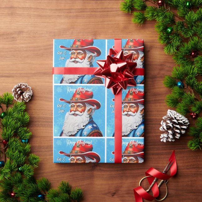 Cheery Santa Claus in a Western Hat Christmas Wrapping Paper (Holiday Gift)