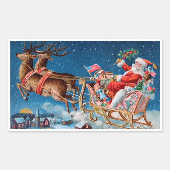 Cheery Vintage Santa in his Sled Sticker (Front)