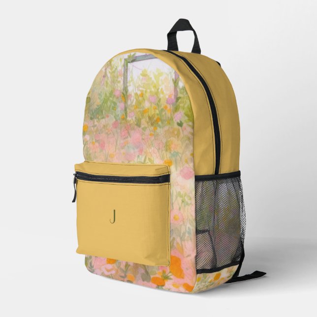 Cheery Yellow and Orange Spring Meadows Background Printed Backpack (Back Corner Right)