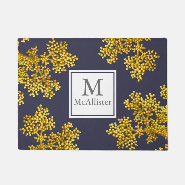 Cheery Yellow Gold Flowers Personalized Doormat (Front)