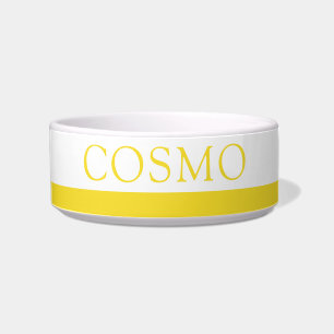 Cheery Yellow Stripe Custom Pet Name Cat Dog Food Bowl