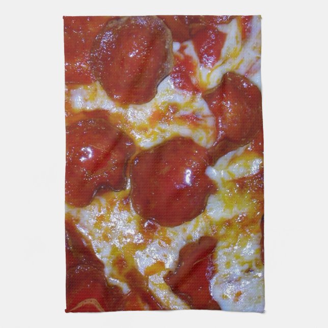 Cheese and Pepperoni Pizza Party Kitchen Towel (Vertical)