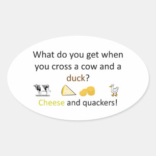 Cheese and quackers joke oval sticker