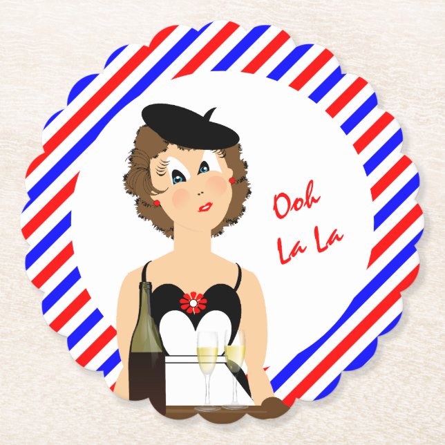 Cheese And Wine French Theme Fun Paper Coaster (Front)