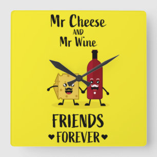 Cheese And Wine Lovers  Square Wall Clock