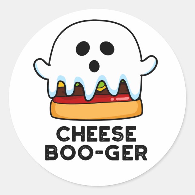 Cheese Boo-ger Funny Ghost Cheeseburger Pun  Classic Round Sticker (Front)