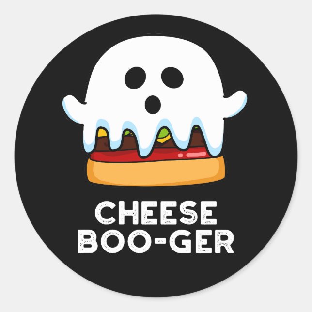 Cheese Boo-ger Funny Ghost Pun Dark BG Classic Round Sticker (Front)